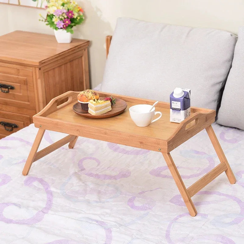 Hemasa Bamboo Bed Tray Table with Folding Legs Handle Foldable Serving Laptop Tray Snack Tray Breakfast Tray Bed Table Drawing Table