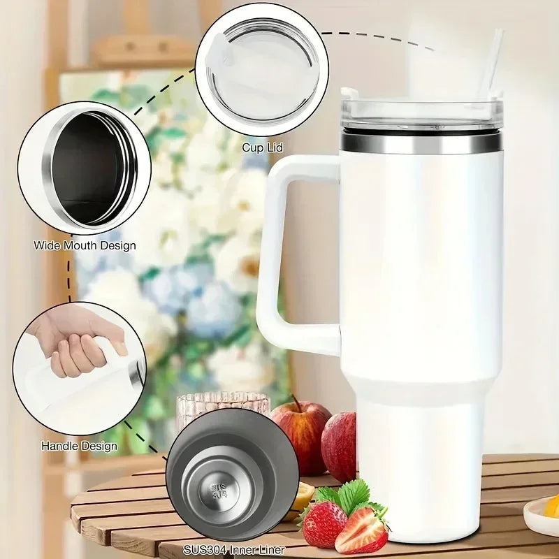 Hemasa 40oz Stainless Steel Water Bottle  Car Coffee Mug Personalized Tumbler with Handle Lid Straw Vacuum Thermos Cup