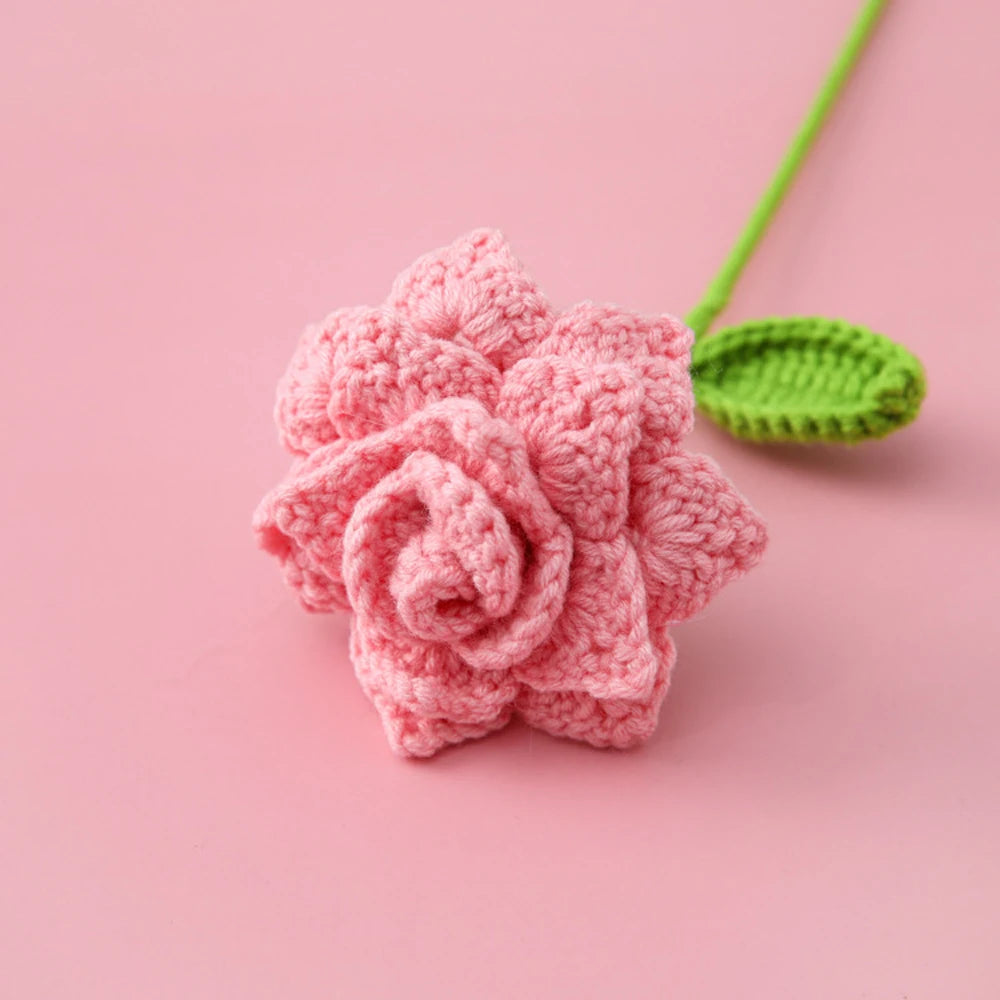 Hemasa 5Pcs Rose Knitted Crochet  Flowers /Wedding Bouquet Flower /Knitted Bouquet Home Party Decor  Friends Gift