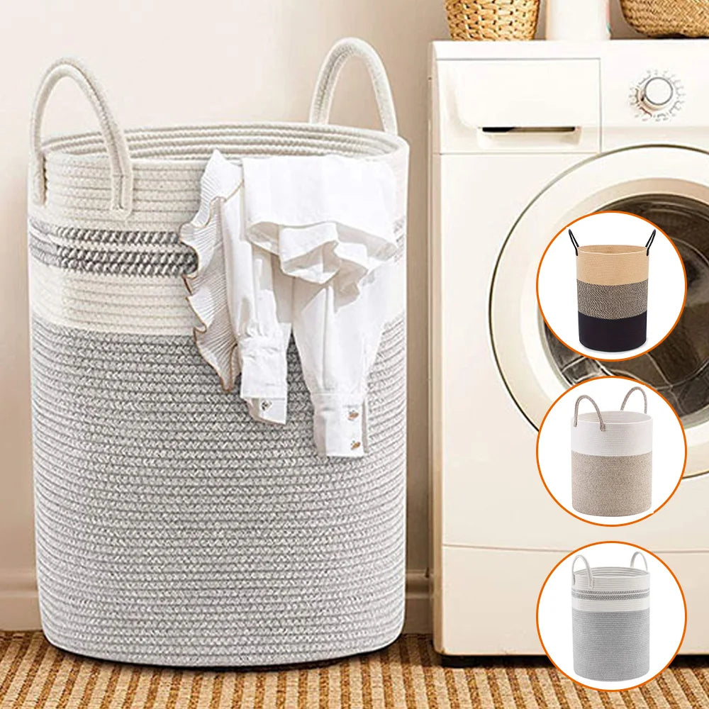Extra Large Laundry Storage Bag, Woven Dirty Clothes Basket With Cotton Rope Handle, Dirty Clothes Hamper, Toy Storage Basket