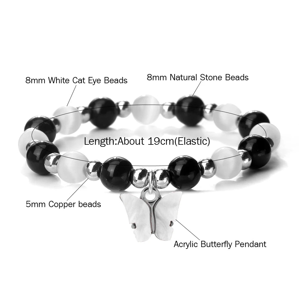 Bohemia Acrylic Butterfly Bracelets For Women 8mm Opal Cat Eye Beads Stretch Bracelets Female Wrist Jewelry Valentine's Day Gift