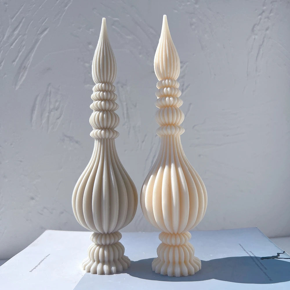 Tall Ribbed Pillar Candle Molds Taper Spiral Silicone Mould Geometric Abstract Decorative Soy Wax Mold