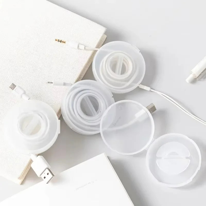 Tejesa 1/2/3pcs Rotatable Transparent Cable Winder Box Portable Round USB Cord Organizer Headphone Charging Line Management Storage Box