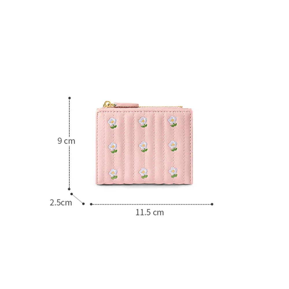 Embroidered Flowers Wallet Ladies Multifunction Id Holder Coin Card Holders Wallet Id Holder Short Wallet Cartera Porte Monnaie