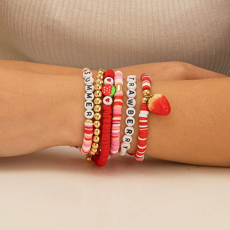 Hemasa  Korean Sweet Strawberry Star Pendant Bracelets for Women