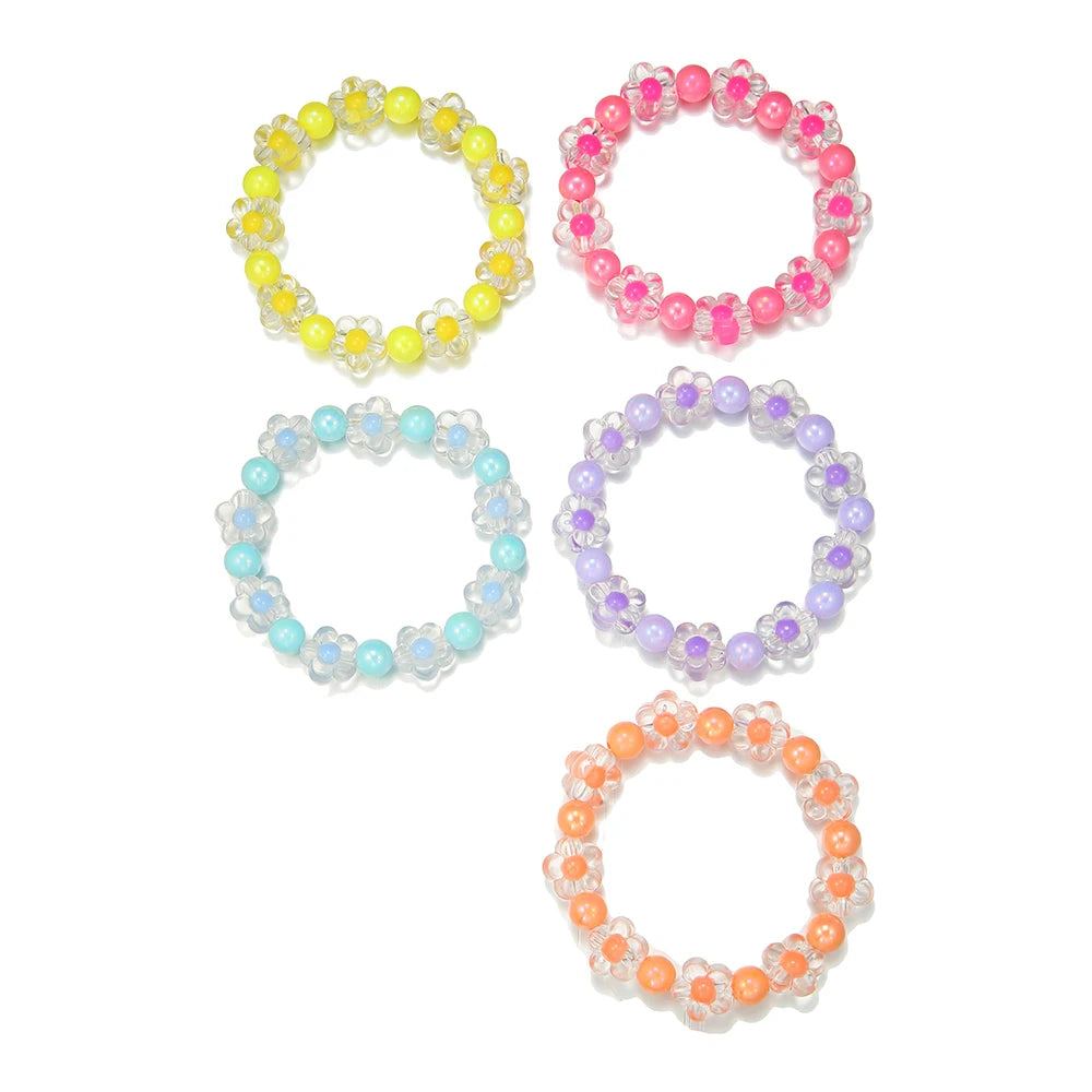 5Pcs/Set Colorful Beads Flower Bracelet Friendship Girls Bangle Jewelry Gifts