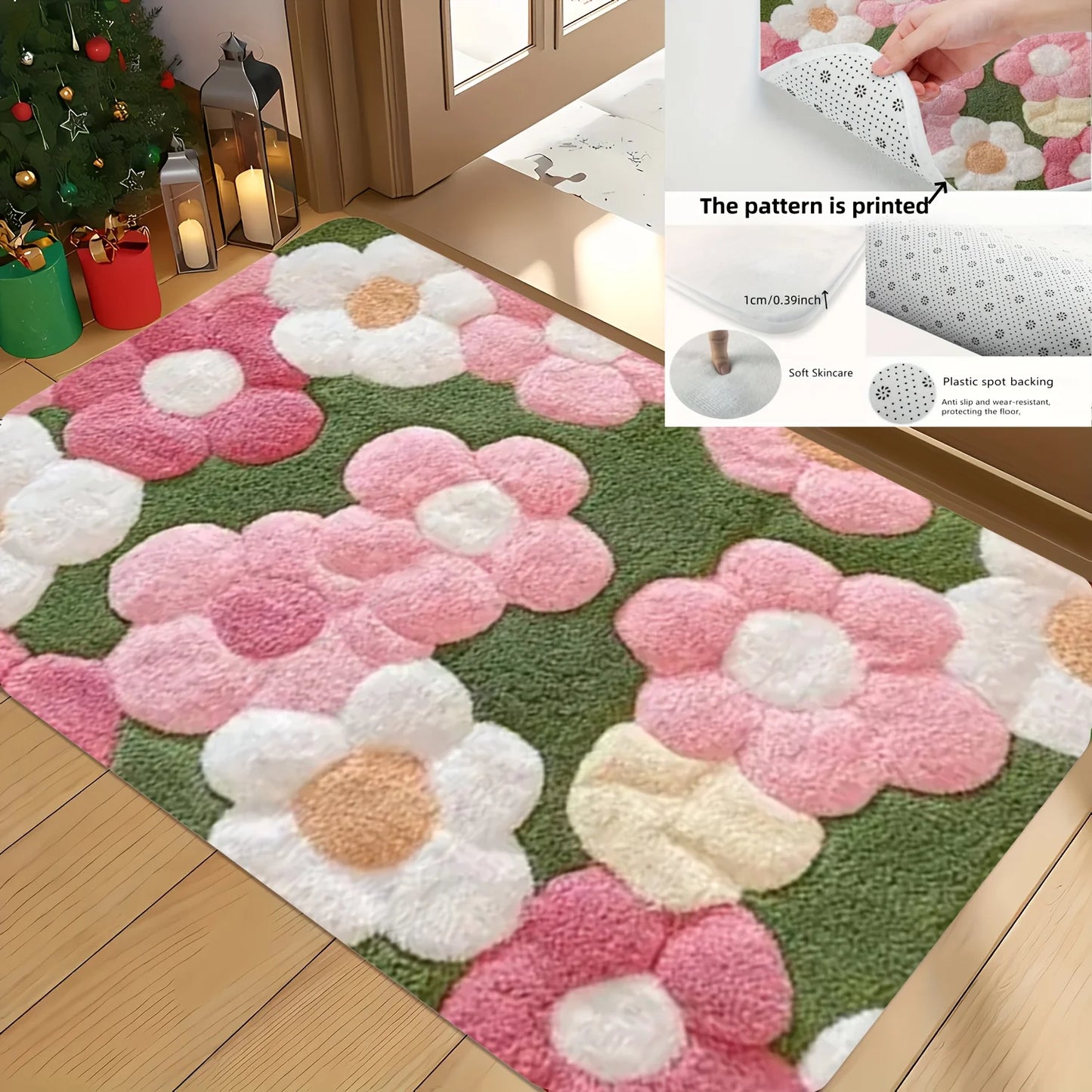 Hemasa  Floral Bath Mat /Ultra-Soft/ Quick-Dry & Non-Slip Rug for Bathroom/Kitchen