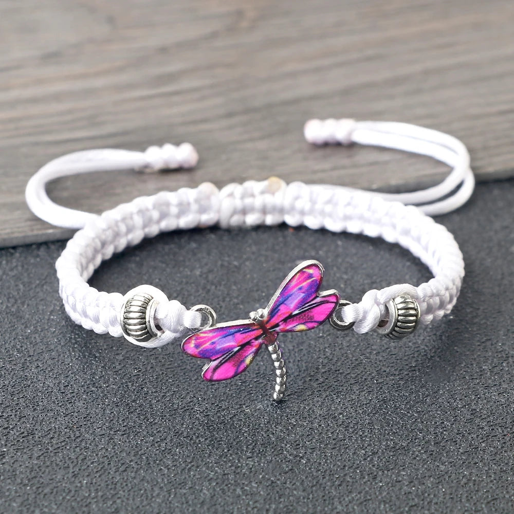 Dragonfly Pendant Charm Bracelet Women Men Black Red White Woven Thread Rope Lucky Bracelet Friendship Bangle Jewelry Girls Gift