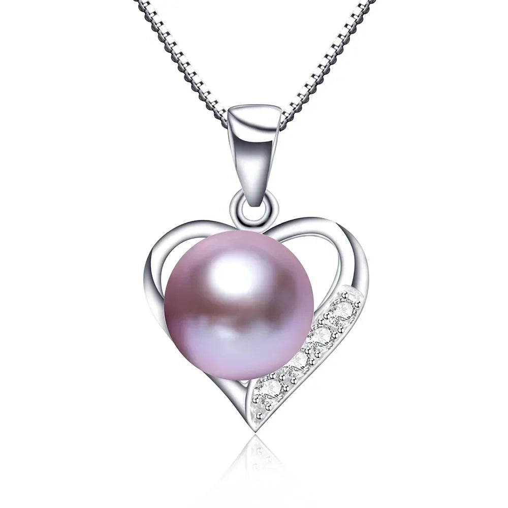 YWYC 9-10mm Natural Freshwater Pearl Love Pendant Necklace for Lover Heart 925 Sterling Silver Chain Necklace 2025 New Arrivals