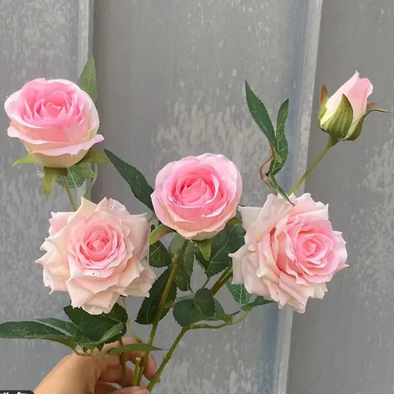 5Pc Artificial 5head Rose Silk Flowers for Wedding Background Layout Fake Rose Flowers Home Party Decoration Flower Arrangement