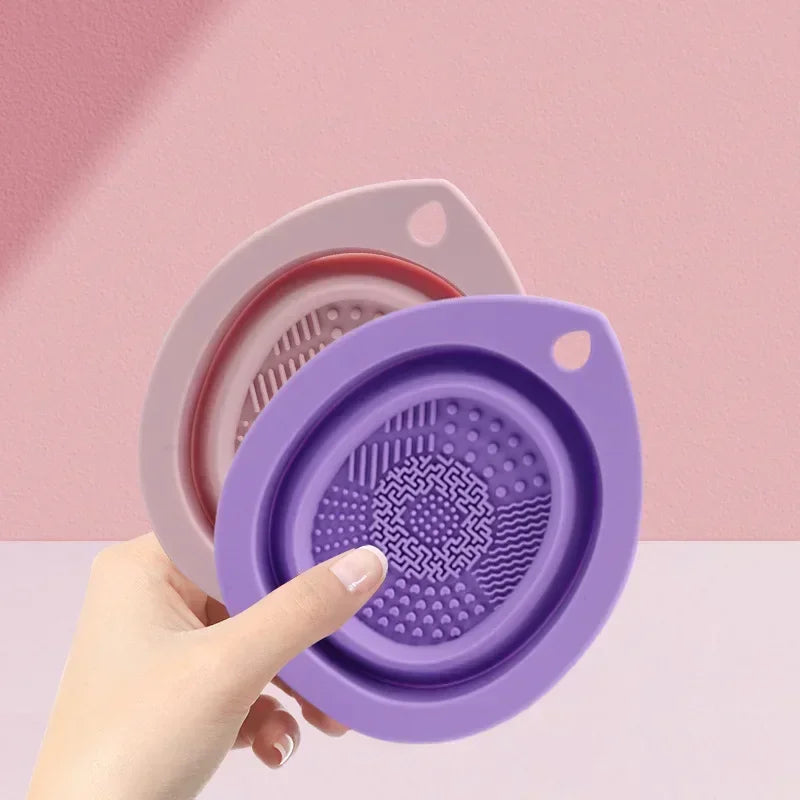 Hemasa  Set of 2 Silicone Makeup Brush Cleaner Folding Powder Puff Cleaning Bowl