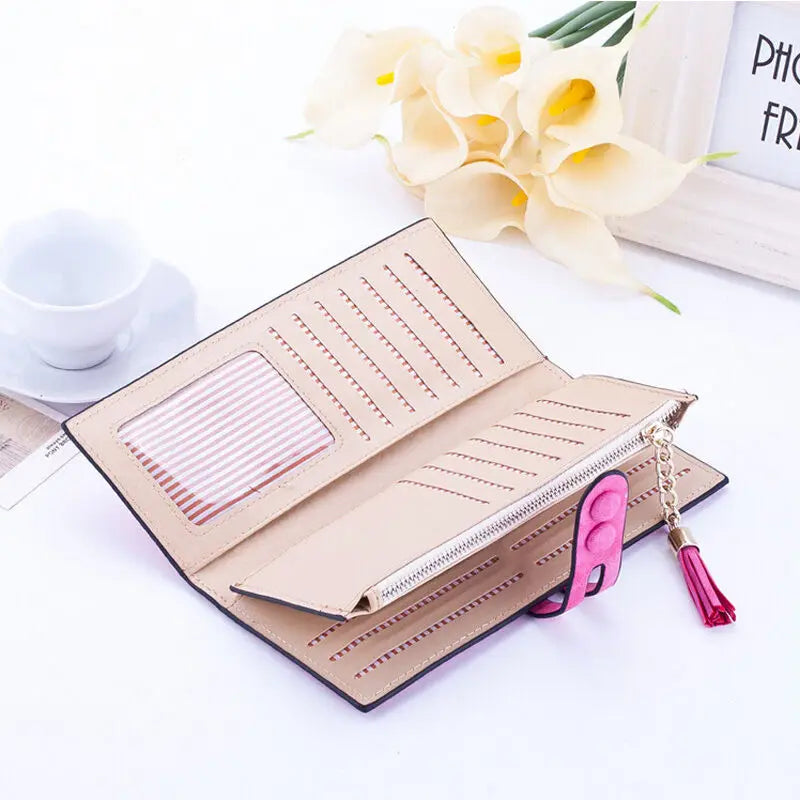 Hemasa Women Wallet Lady Clutch Leather Frosted Tassel Female Wallets Long Length Card Holder
