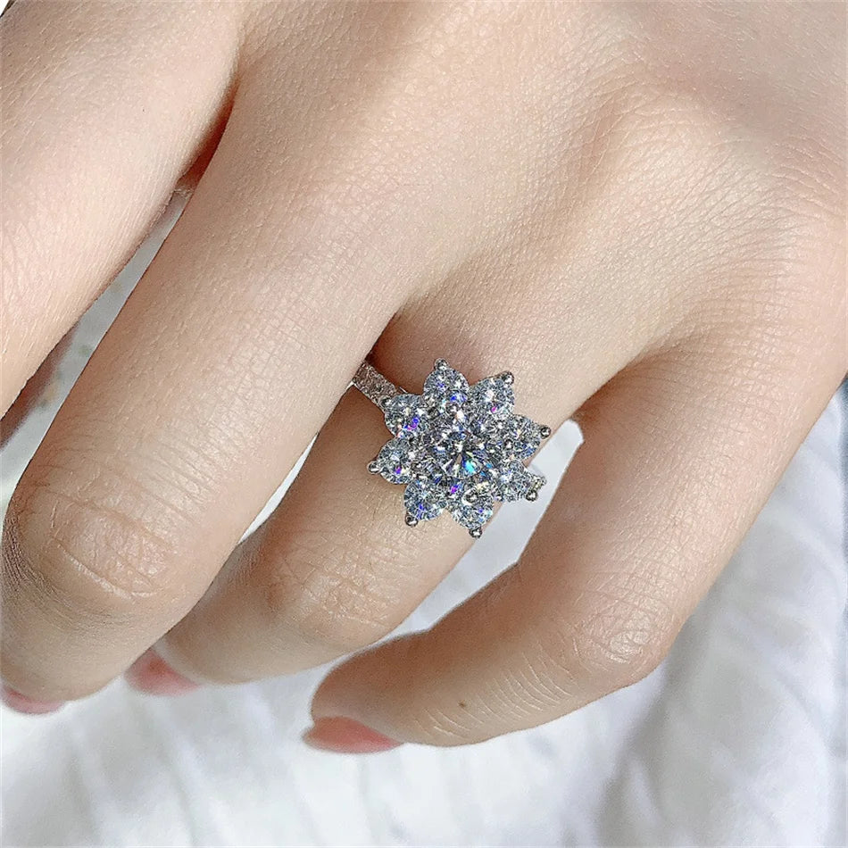 Hemasa  1CT/ 2CT Flower Shape Moissanite Ring 100% 925 Sterling Silver  Rings For Women