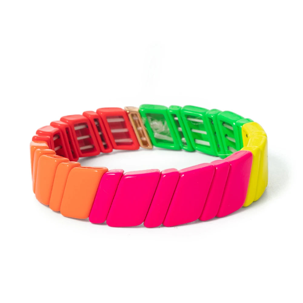 Tejesa Yellow Red Color  Enamel Tile Beads Bracelets For Women /Hand Jewelry Charms Beach Elastic Bangle For Party Luxury