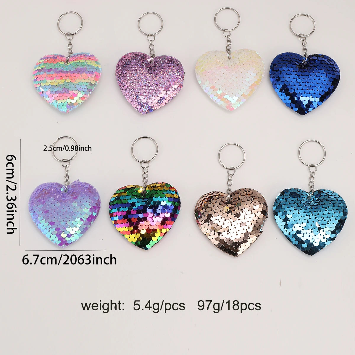 Hemasa 18 Pcs Sequin Flip Heart Keychains, Colorful Sequins Keyring Charms For Backpacks