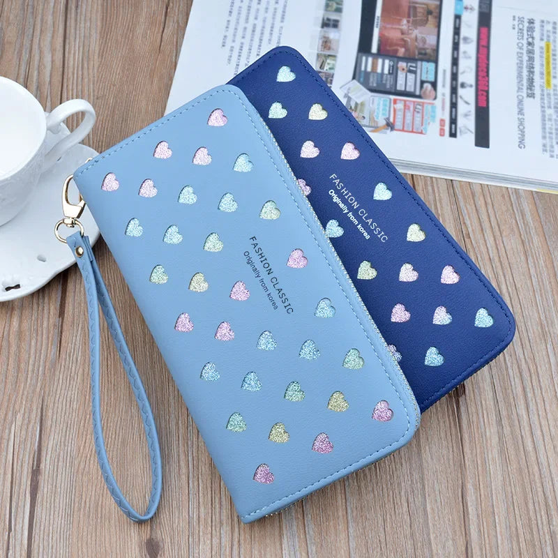 Wallets for Women Long Large Capacity Mobile Phone Bag Love Heart Hollowed Out Long Clutch Ladies Coin Purse carteras para mujer