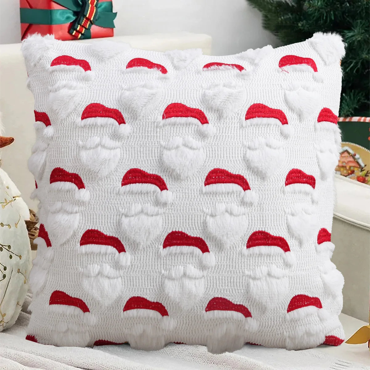 1pc Christmas Decorative Throw Cushion Set - Knitted Christmas Tree/Christmas Santa Pattern for Living Room Sofa Cushion Cover