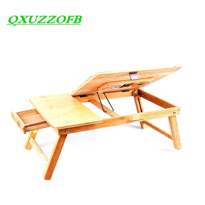 Hemasa Bamboo Laptop Desk With Cooling Fan Pad Tray Adjustable Portable Folding Lapdesk Notebook Stand For Bed Tablet Business Gifts