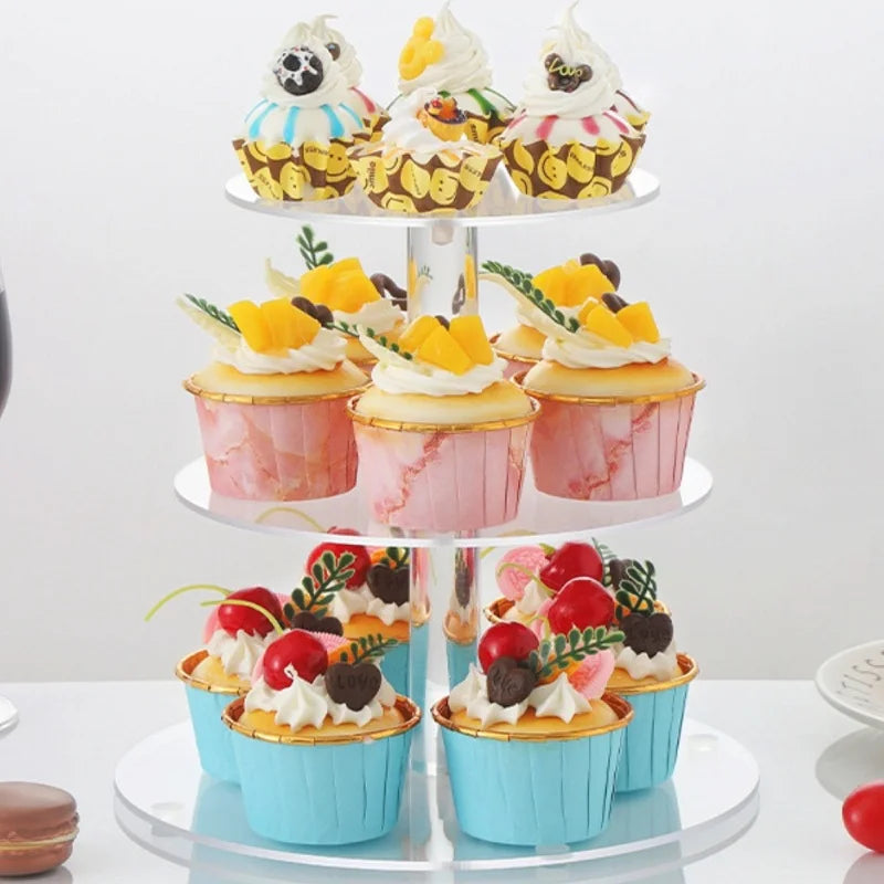 3/4/5 Tier Acrylic Round Cupcake Stand Clear Cup Cake Display Shelf Cupcake Holder Plate Birthday Party Decoration Stands