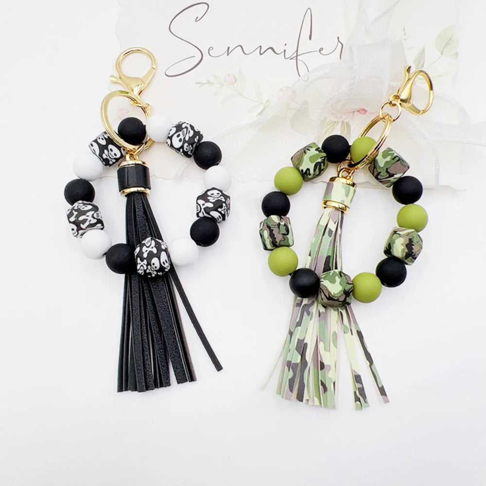 14mm Silicone Octagonal Rubber Paint Round Bead Bracelet, Wristband, Tassel Keychain