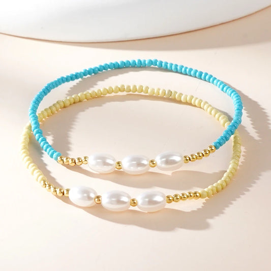 1pc Women's Fashion Bracelet Bohemian Style Multi colored Glass Bead Imitation Pearl Bead Bracelet for Daily Versatile Gifts