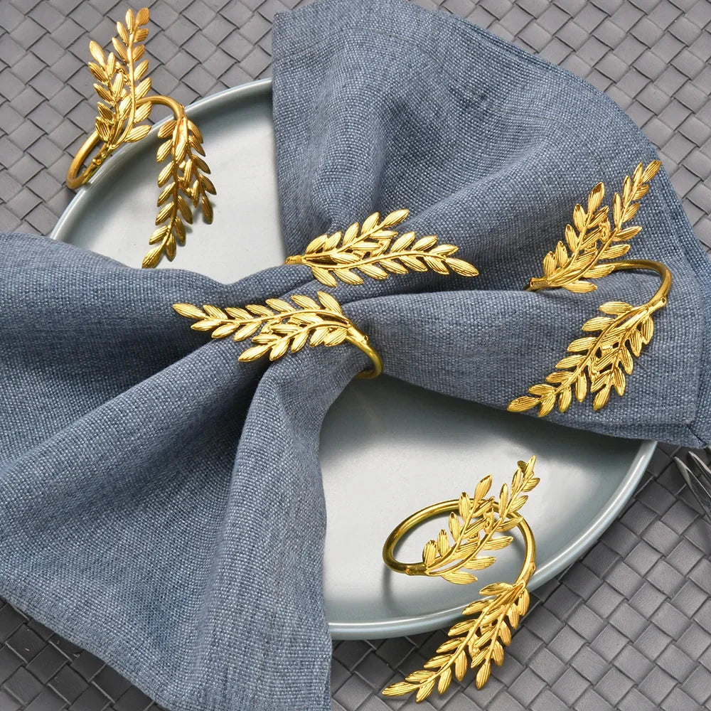 Hemasa 6Pcs Gold Leaf Napkin Rings