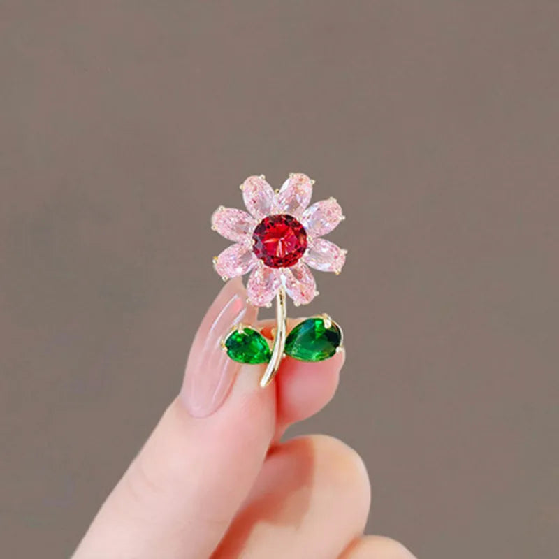Fashion Rhinestone Sunflower Brooches For Women Exquisite Plant Daisy Floral Enamel Lapel Pins Clothes Badge Wedding Jewelry