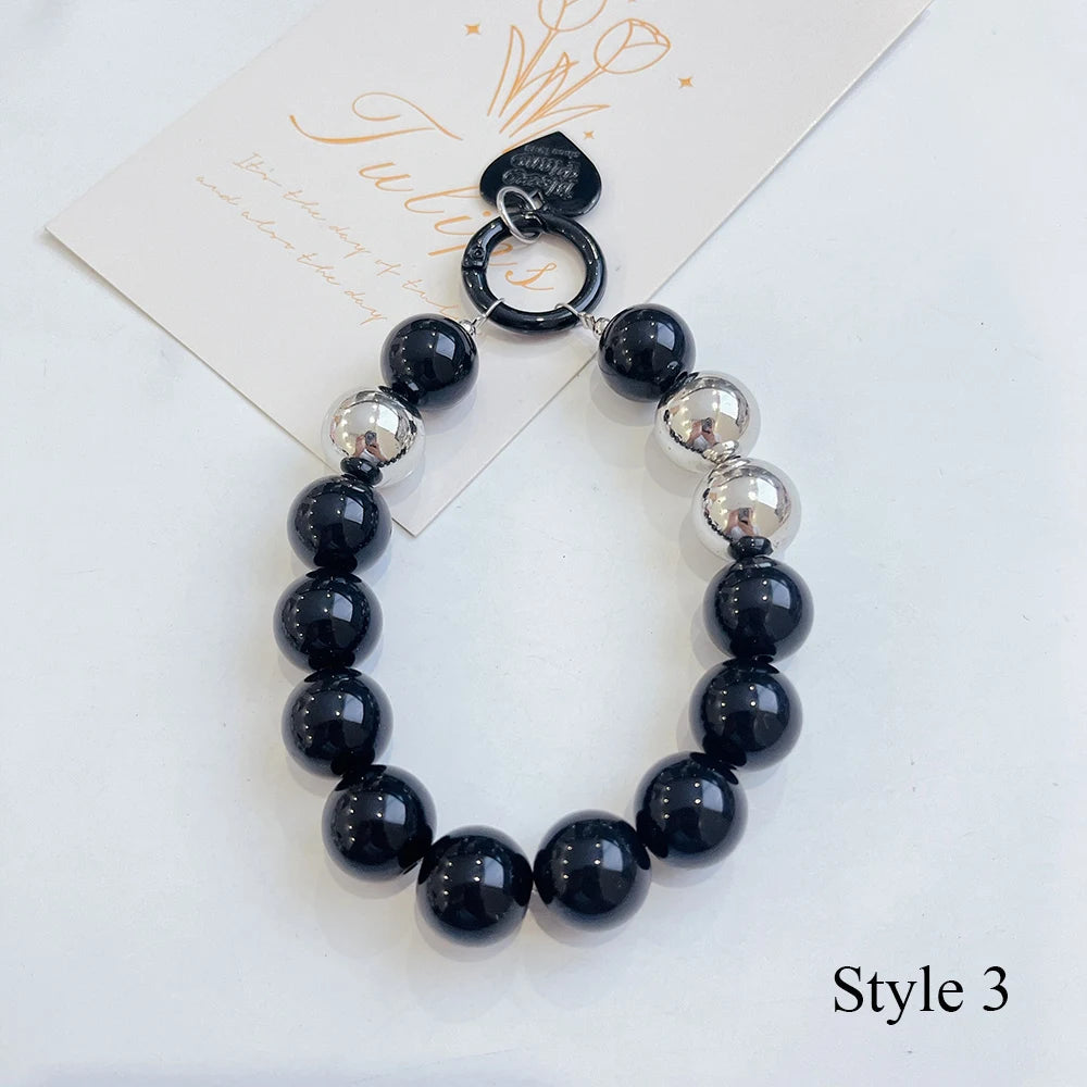 Trendy Bead Heart Key Chain Handbag Pendant Wrist Hanging Chains Women Key Ring Charm Gifts Wallet Strap Short Anti Drop