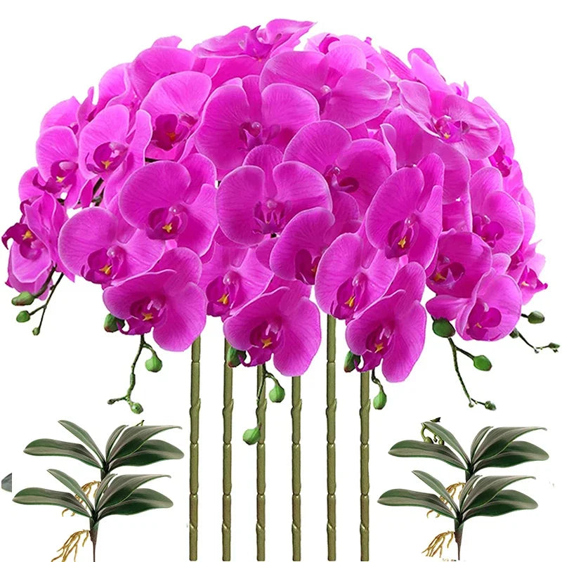 32 Inch Artificial Phalaenopsis Flowers 9 Heads Artificial Orchid Butterfly Flowers Stem Plants for Home Decor 6PCS
