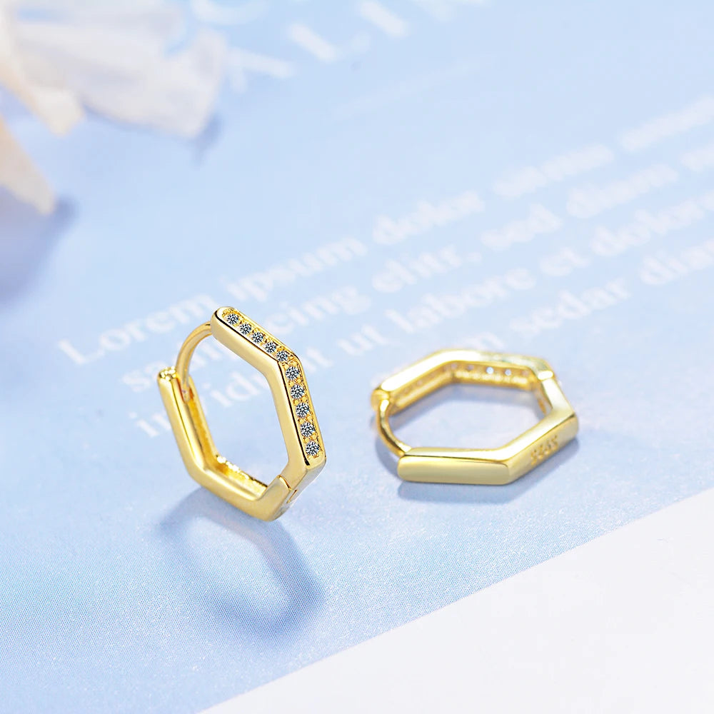925 Sterling Silver Hexagonal Geometry Clip Earrings For Women Simple Earrings Sterling-silver-jewelry
