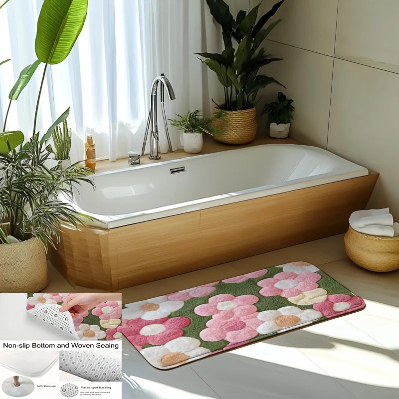 Hemasa  Floral Bath Mat /Ultra-Soft/ Quick-Dry & Non-Slip Rug for Bathroom/Kitchen