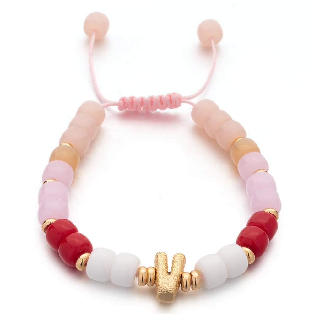 Tejesa Handmade  Colorful Glass Crystal Beads Braided Bracelets  with Heart Charms For Women