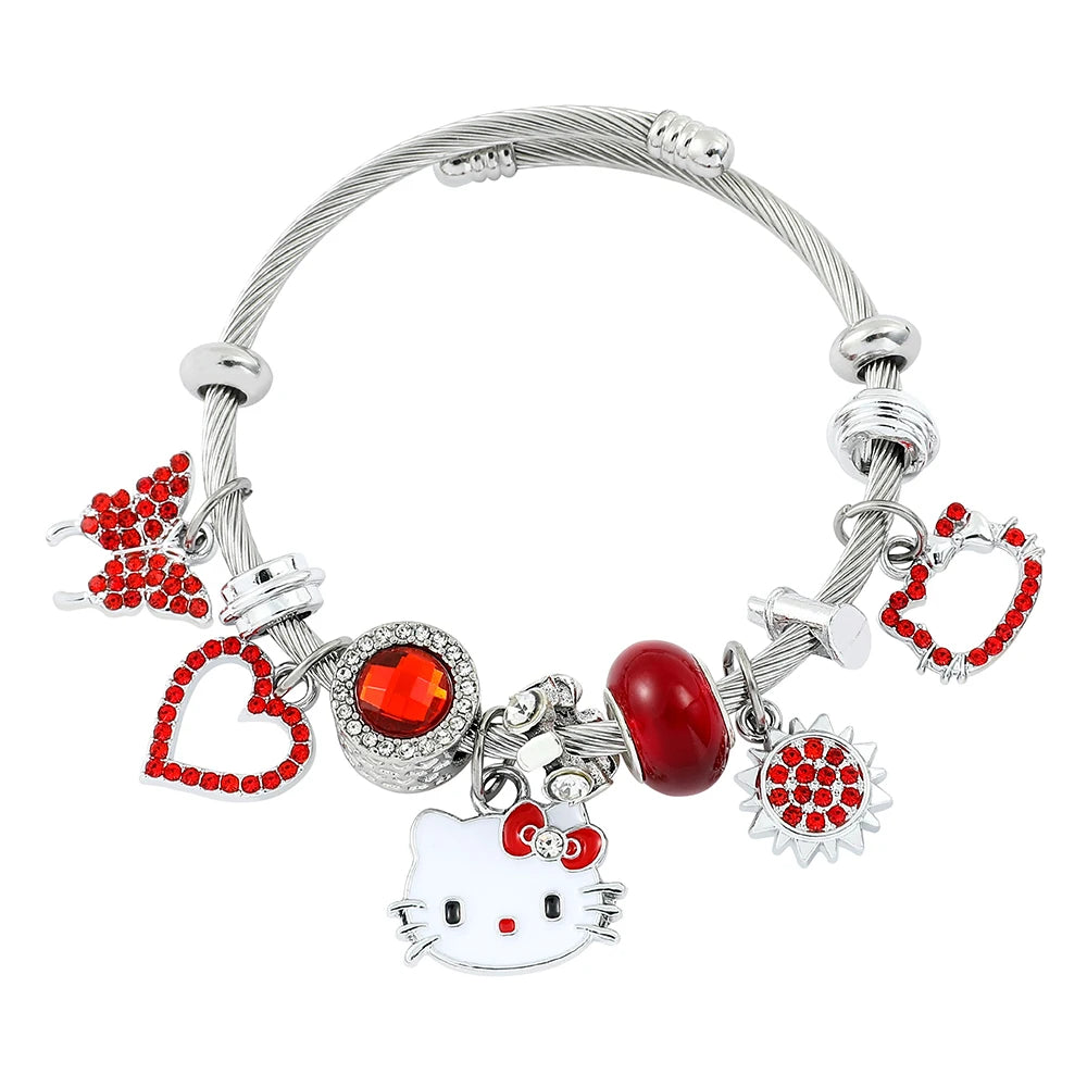 Sanrio Cartoon Charms Bracelets Kawaii Hello Kitty Beads Pendant Hand Chains Cute Bangle Jewelry Accessories Gifts for Girls