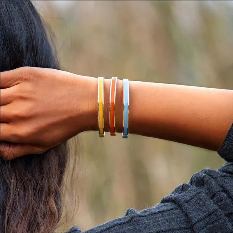 CARLIDANA Trendy Stainless Steel Colorful Drop Oil Gold Color Plated Cuff Bangle for Women Jewelry Party Gift Drop Shipping