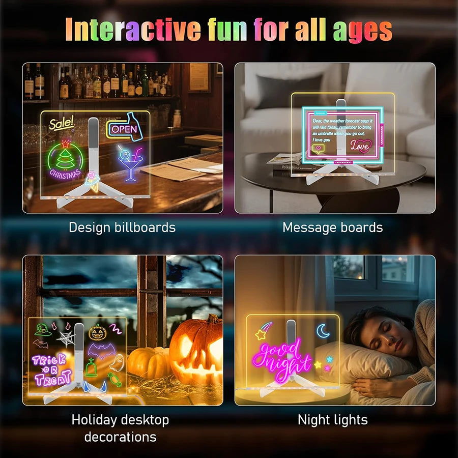 LED Note Board with Colors, Light-Up Acrylic Message Board, Acrylic Dry-Erase Board with Light, Light-Up Drawing Board for Home
