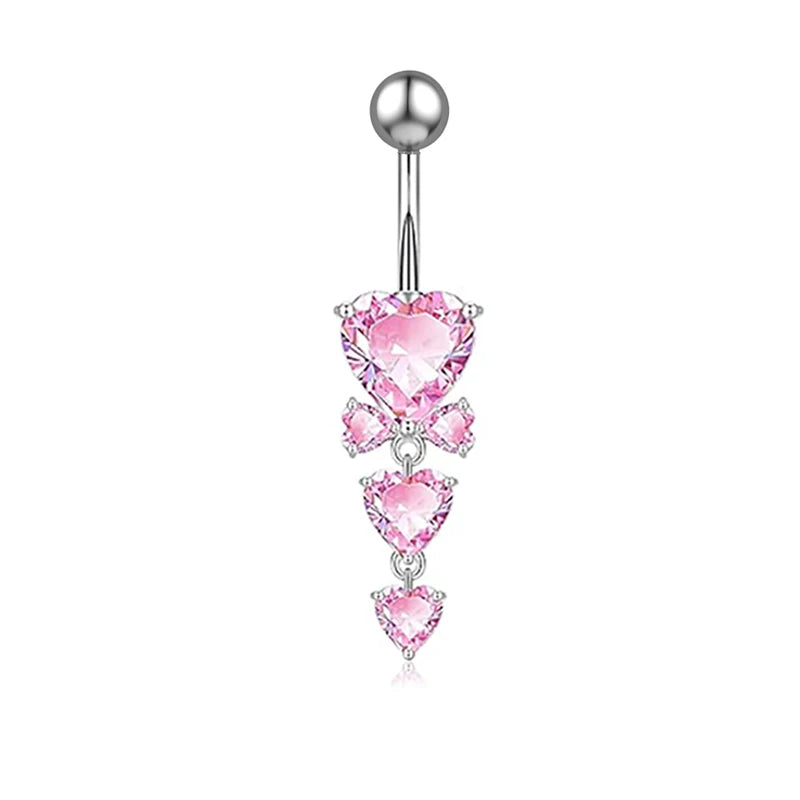 1pc Dragon Butterfly Flower Heart Belly Button Rings Blue Pink Crystals Zircon Dangled Navel Belly Piercing Nombril for Women