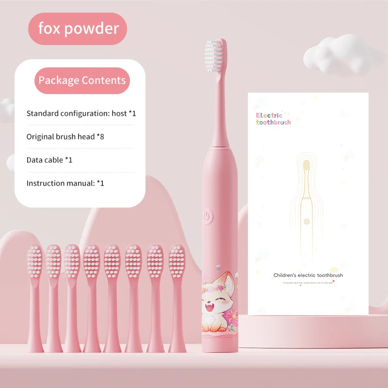Kid's Electric Toothbrush With Replacement Heads Color Cartoon Soft Hair Cleaning Children Brush Rechargeable Sonic Toothbrush