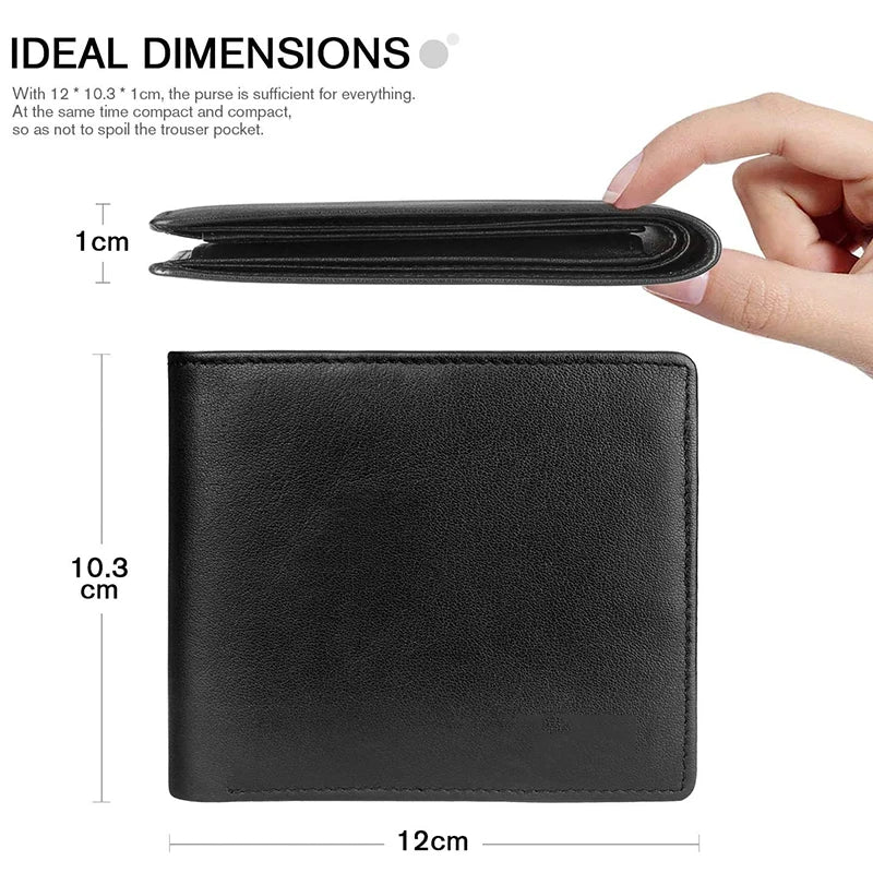 Hemasa 100% Genuine Leather RFID Blocking Slim Trifold Men Wallets with Coin Pocket and ID Window Minimalist Wallet for Men