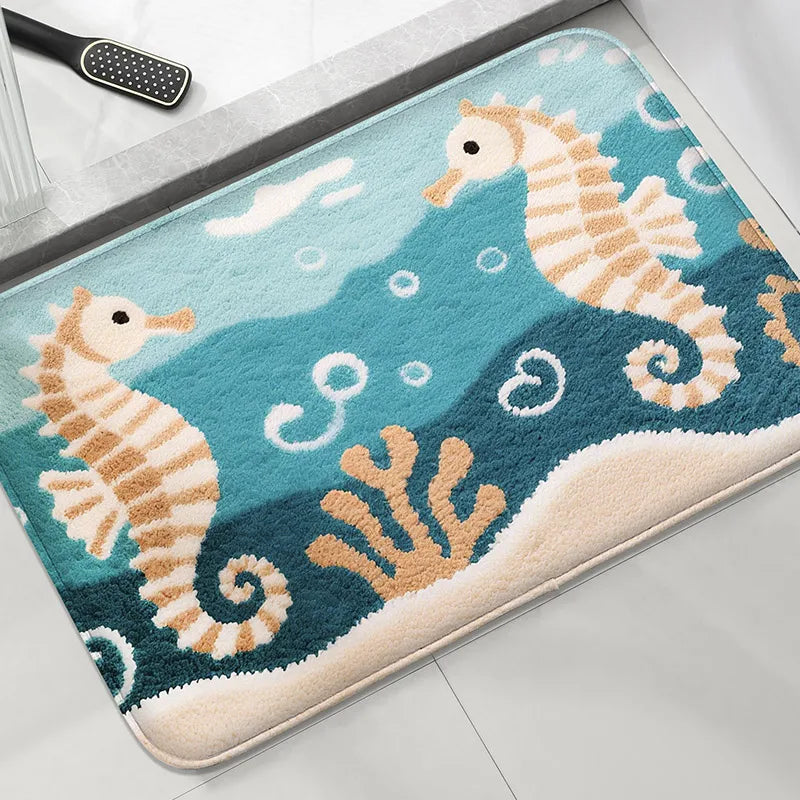 Tejesa Beach and Seaside Shower Room Carpet Toilet Water Absorbing Foot Mat Decorative Mat Bathroom Door Mat Machine Washable