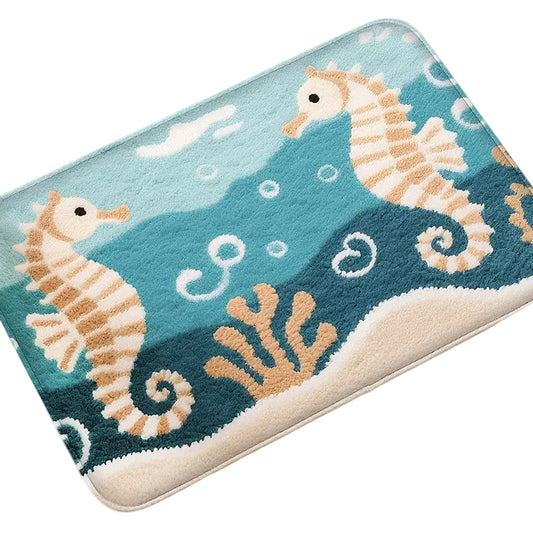 Tejesa Beach and Seaside Shower Room Carpet Toilet Water Absorbing Foot Mat Decorative Mat Bathroom Door Mat Machine Washable