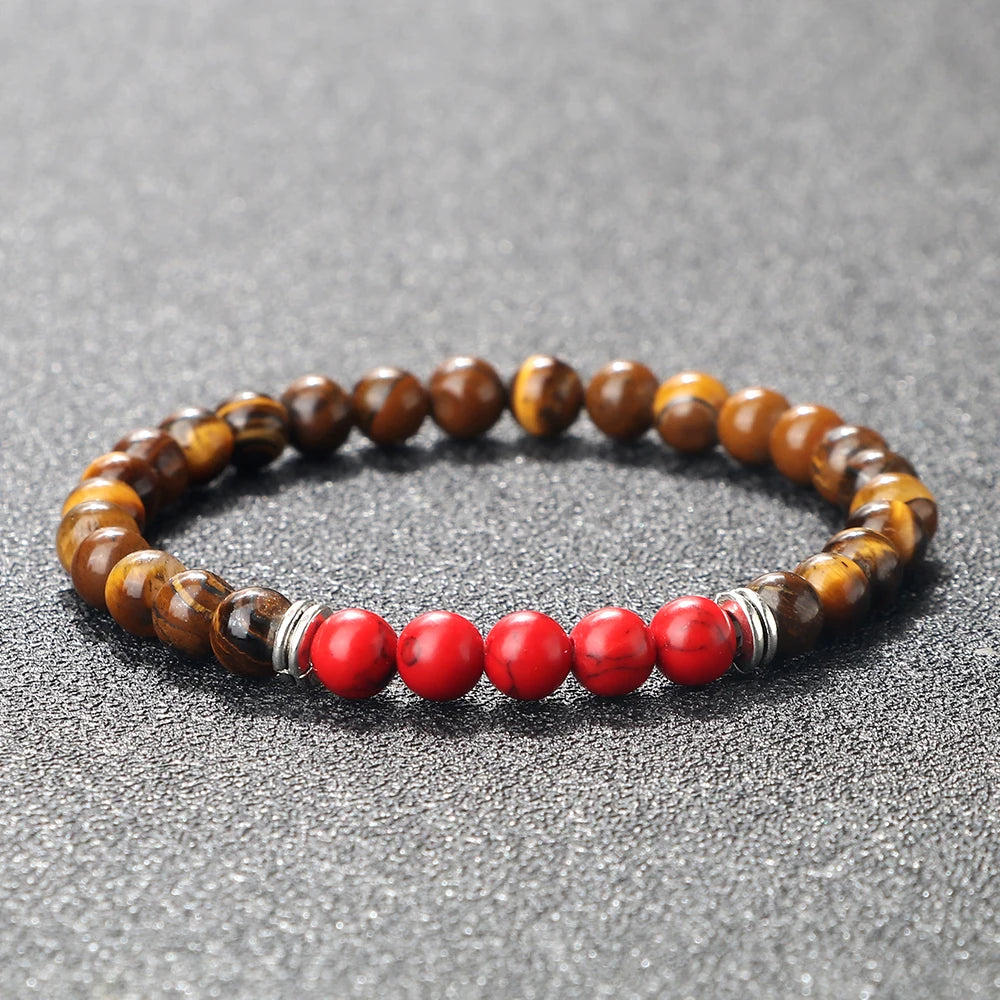 6MM Red Natural Stone Beads Prayer Bracelets For Women Men Tiger Eyes Lava Hematite Stretch Bracelets Couples Handmade Jewelry