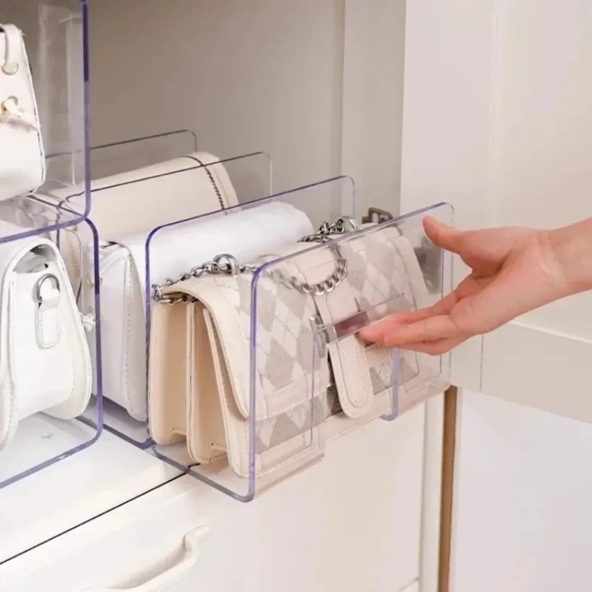 Hemasa 3/4 Grids Handbag Storage Box Divider Shelf Bag Storage Rack Clear  Handbag Storage Wardrobe Storages Home Use Wardrobe Shelf