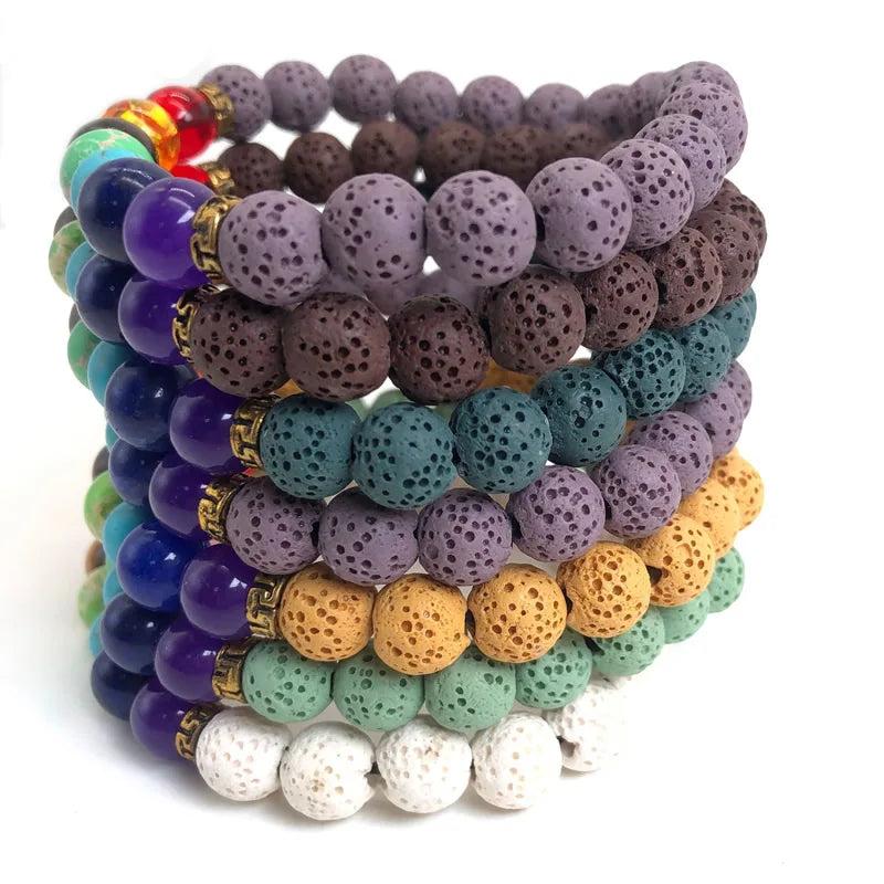 Hemasa Rock Stone Men Bracelets Reiki 7 Chakra Healing Beads Bracelet colourful Lava Spring string Mala Buddha Bangles