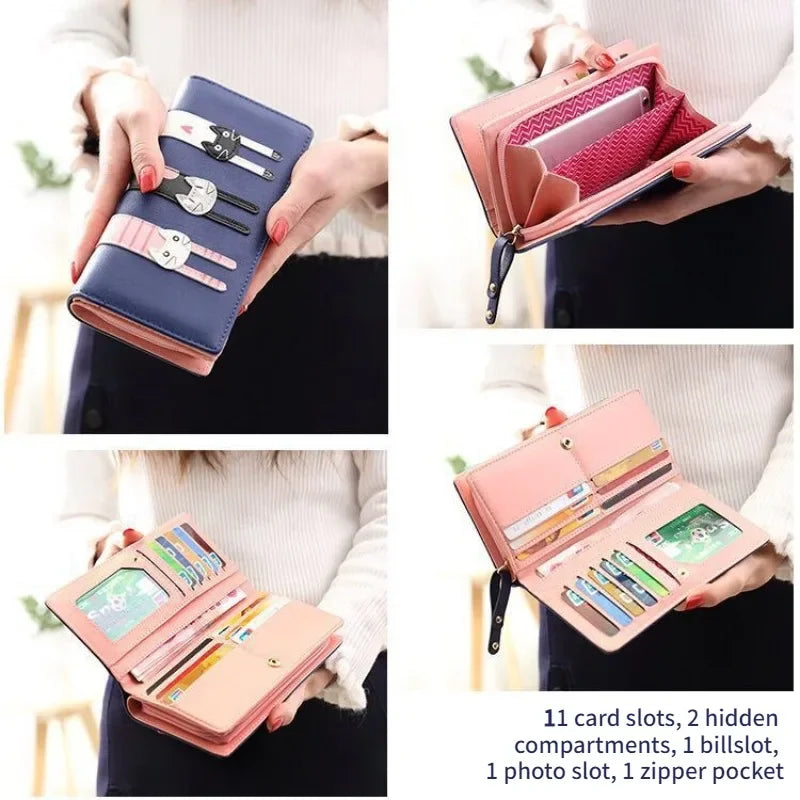 Hemasa Ciue Women  Leather Wallet Cute Cat Card Holder/ Mobile Phone Bag '/ong Clutch Coin Purse for Kids Girls