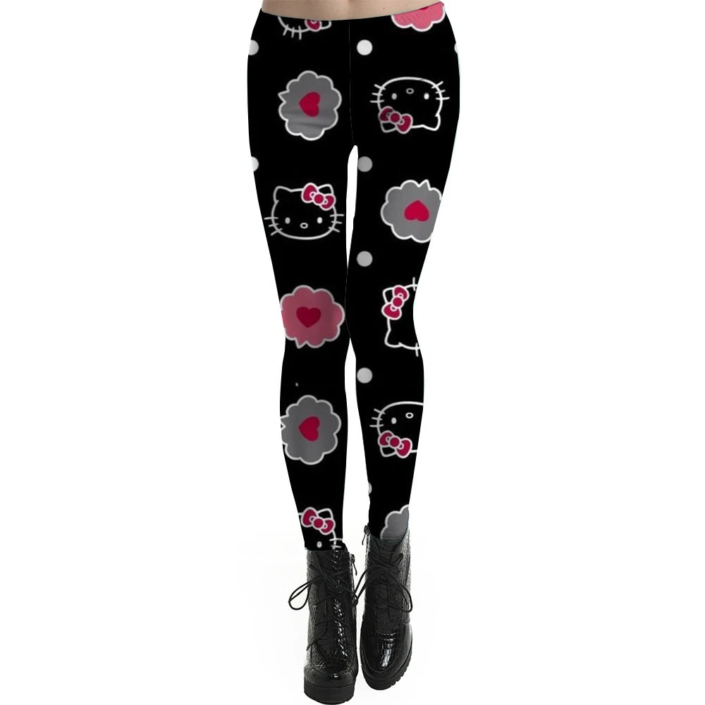 Fashion Women Leggings Beautiful Kuromi Hello Kitty print High Waist Jeggings Stretch Pant Sexy Hot Sale Clothing Mujer ﻿