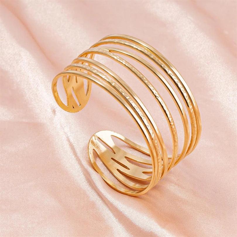 Fashion New stainless steel Opening Adjustable Hollow Multi Layer Smooth Line Personalized Women's Accessory Bracelet
