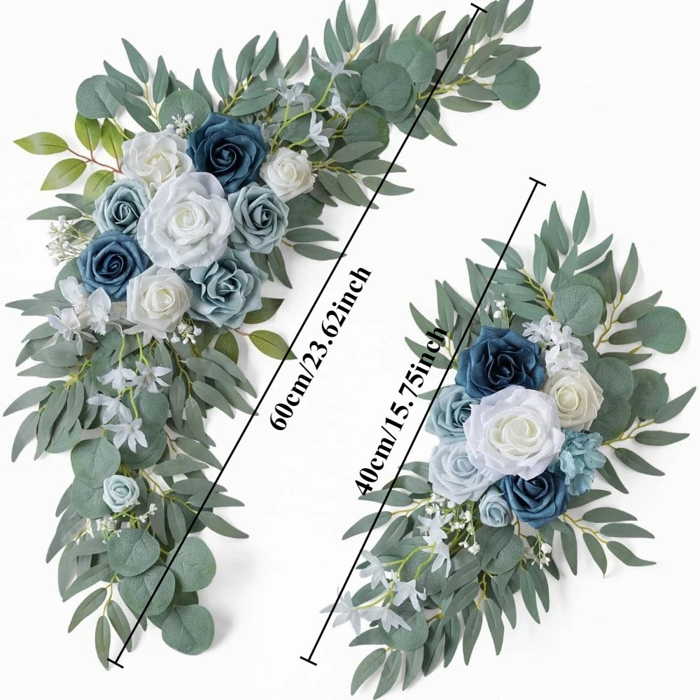 2PCS/set Artificial Wedding Arch Flowers Kit Boho Dusty Rose Blue Eucalyptus Garland Drapes for Wedding Decorations Welcome Sign