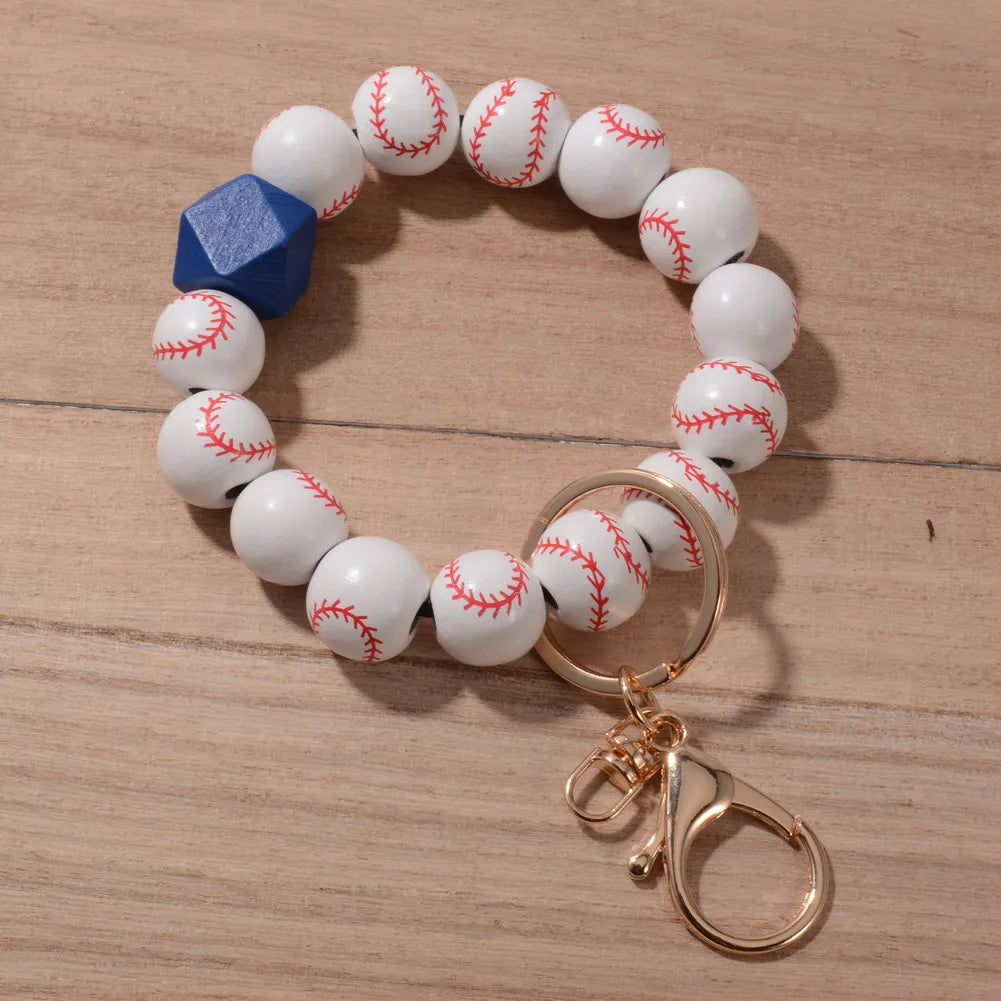 2024 New Fashion Ball Charm Bracelet Keychains for Women Girls Sports Bracelet Key Chain Wood Baseball Beads Wrist Keychain Gift