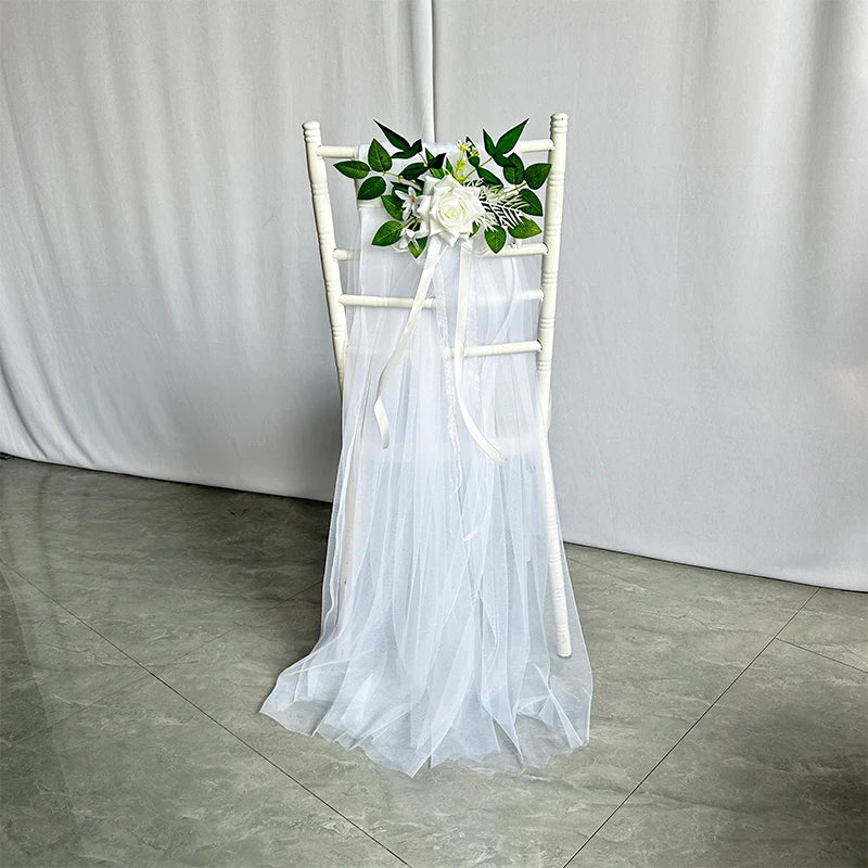 YeeNanee 8pcs Wedding Chair Decoration Flowers Artificial Rose Eucalyptus Pew Flowers for Wedding Ceremony Aisle Church Decor