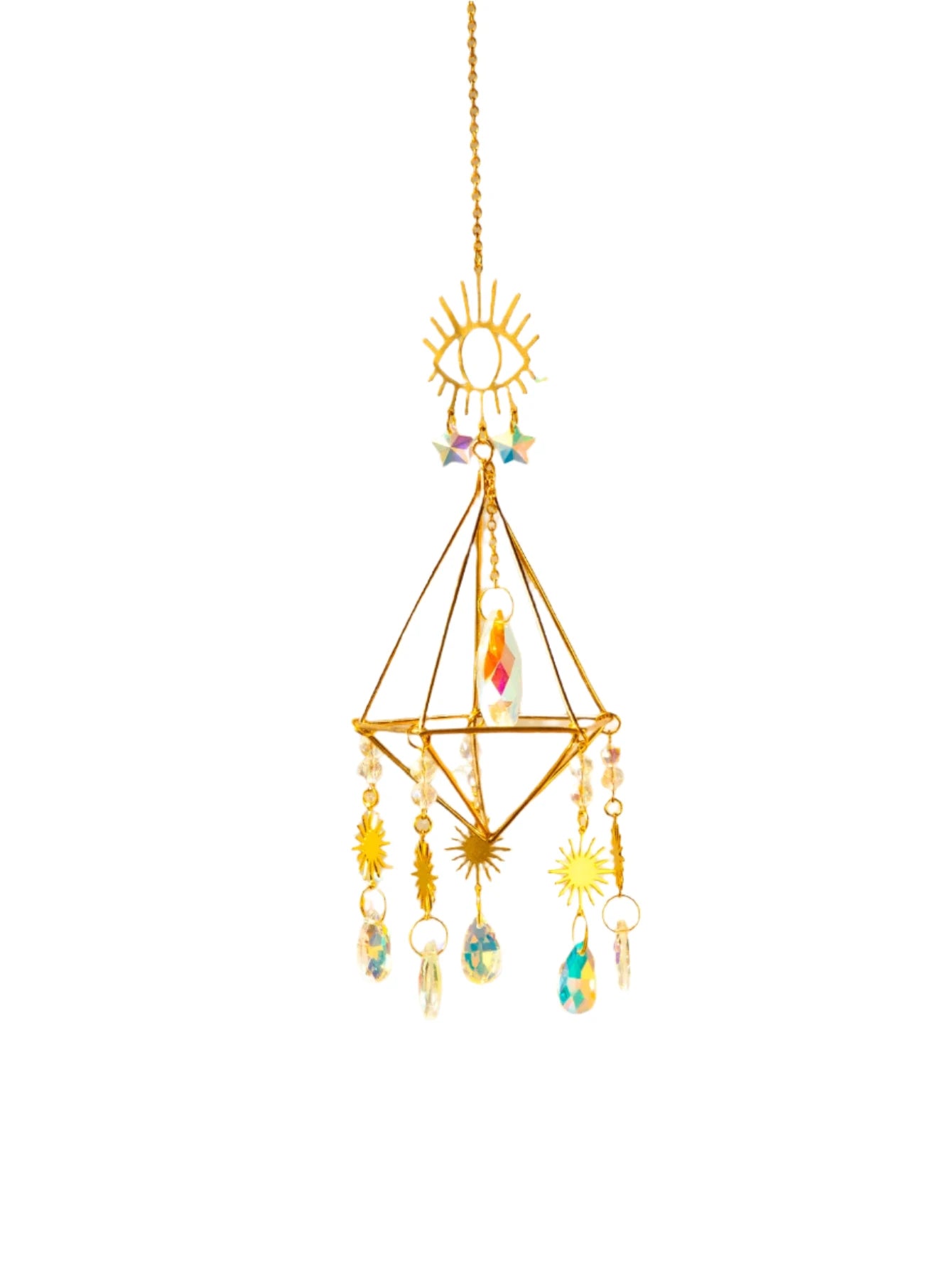 Hemasa Suncatcher Crystal Evil Eye Rainbow Stained Glass Chakras Outdoor Hanging Decor Wind Chime For Boho Home Decoration